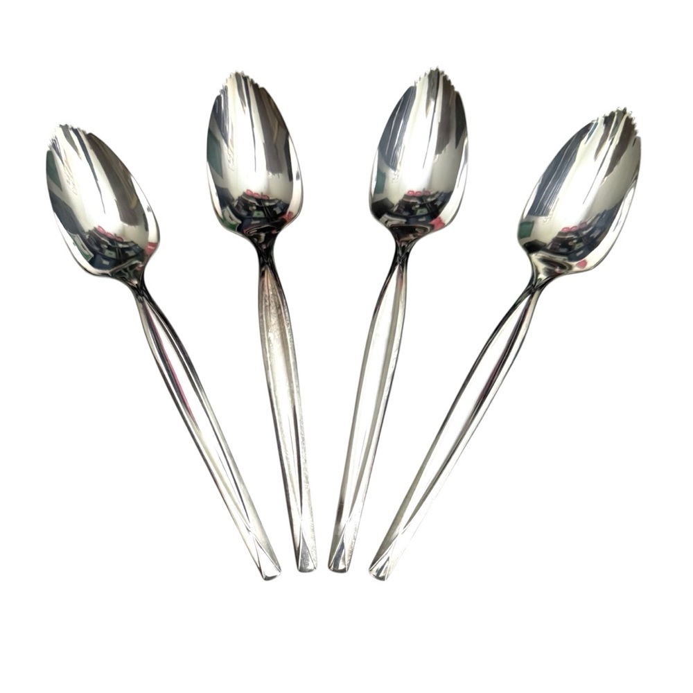 Vintage 1960s Wm Rogers Silverplate Grapefruit Spoons Set of 4 Serrated Flatware